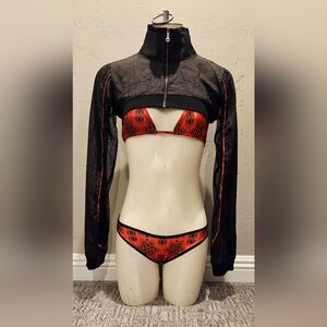NWT Buddhaful Black & Red Mesh Moto Crop Jacket